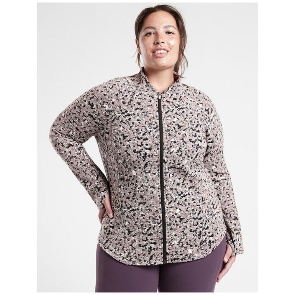 Athleta Salutation Textured‎ Jacket Full Zip Thumbholes Printed 2X